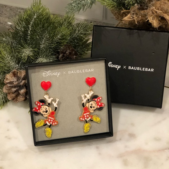 ✨NWT✨ Disney Baublebar Dancing Minnie Mouse Heart Sparkle Earrings - Picture 8 of 11